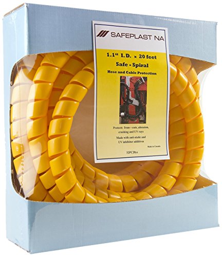 Caplugs SPPC Series – Safeplast Safe-Spiral Pre-Cut Spiral Wrap, Hose & Cable Protector, Yellow HD-PE, 1.25" OD x 20' Pre-Cut Length, Hydraulic & Pneumatic Hoses (32PC20ye)