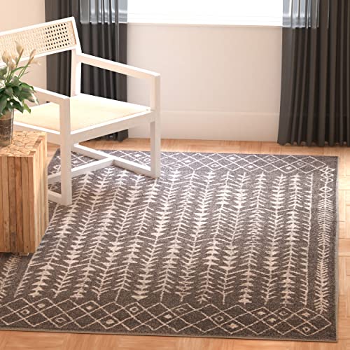 SAFAVIEH Tulum Collection Area Rug - 3' Square, Dark Grey & Ivory, Moroccan Boho Distressed Design, Non-Shedding & Easy to Clean, Ideal for Entryway, Foyer, Accent Space, Bedroom (TUL262F)