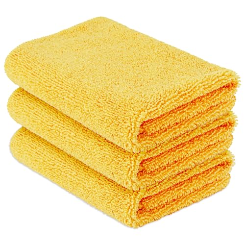 Amazon Basics Microfiber Car Drying Towels, Highly Absorbent, Lint Free, Scratch Free, Buffing and Polishing, Auto Detailing, No Streaks, Soft, Quick Drying, 16" x 16", Yellow, 3-Pack