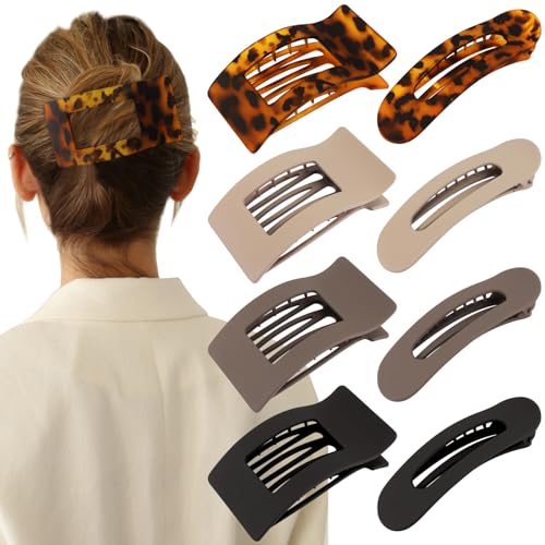 Velscrun Flat Hair Clips for Women Girls, 2 Styles 8 Pcs Lay Flat Claw Clips, Strong Hold French Duck Billed Large Side Hair Jaw Clip for All Hair Types, Fashion Trendy Hair Accessories Coffee Brown