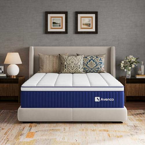 Avenco Queen Mattress 10 Inch, Queen Hybrid Mattress with Gel Memory Foam and Smarts Coil Pocket Springs, Pressure Relief & Motion Isolation, CertiPUR-US Certified, Mattresses in a Box