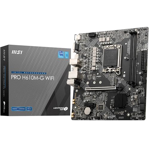 MSI PRO H610M-G WiFi Motherboard, Micro-ATX - Supports Intel Core 14th, 13th and 12th Gen Processors, LGA 1700 - DDR5 Memory Boost 5600MHz/MAX, PCIe 4.0 x16 Slot, M.2 Gen3, Wi-Fi 6E, BT 5.3