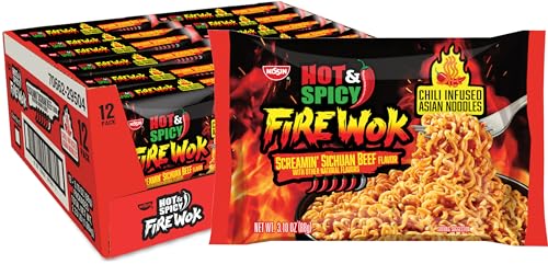 Nissin Fire Wok, Screamin Beef Flavor, Hot & Spicy Chile Infused Asian Noodles, 3.10 Ounce (Pack of 12)