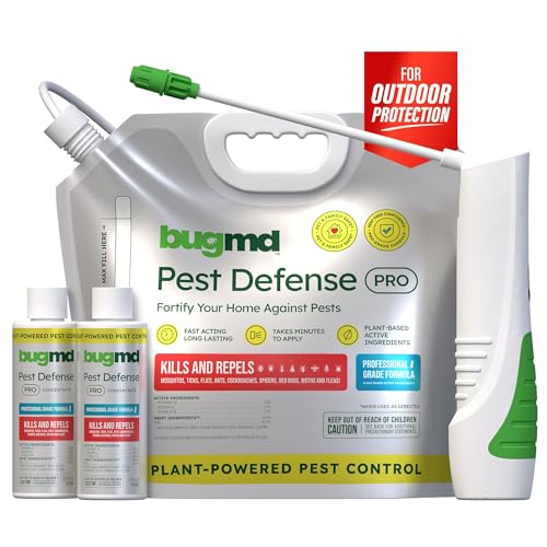 BugMD Pest Defense Pro Peppermint Oil Bug Spray & Mosquito Repellent Outdoor Patio - Ant Killer & Tick Spray for Yard | Plant Powered Electric Sprayer Wand Kit