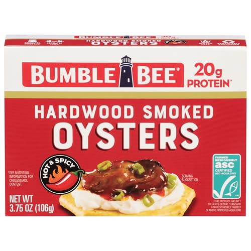 Bumble Bee Hot & Spicy Hardwood Smoked Oysters, 3.75 oz Tin - 20g Protein per Serving, Gluten Free, Keto