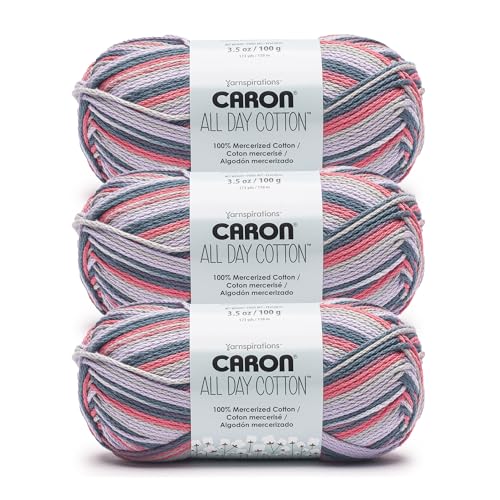 Caron All Day Cotton Morning Air Yarn - 3 Pack of 100g/3.5oz - 100% Mercerized Cotton - #4 Worsted (Medium) - 173 Yards - Knitting/Crochet