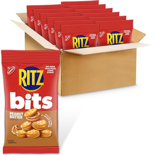 RITZ Bits Peanut Butter Sandwich Crackers, Snacks for Kids and Adults, Lunch Snacks, 12 - 3 oz Bags