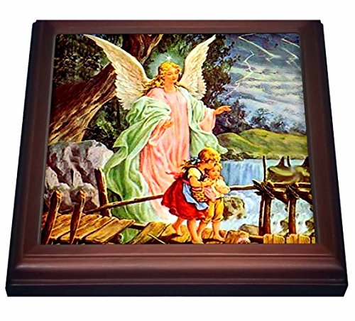3dRose Guardian Angel Trivet with Ceramic Tile, 8 by 8", Brown