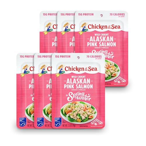 Chicken of the Sea Alaskan Pink Salmon in Water, 2.5 Ounce Salmon Packet, 6-Count – High Protein Skinless, Boneless Wild Caught Salmon in Spring Water – Easy, Nutritious Ready to Eat Meals