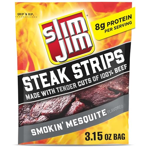 Slim Jim Smoked Steak Strips, Smokin' Mesquite Flavor, 8g Protein Per Serving, 3.15 oz. (1 Count)