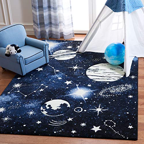 SAFAVIEH Carousel Kids Collection Area Rug - 5'3" x 7'6", Dark Blue & Light Blue, Non-Shedding & Easy Care, Ideal for High Traffic Areas for Boys & Girls in Playroom, Nursery, Bedroom (CRK122M)