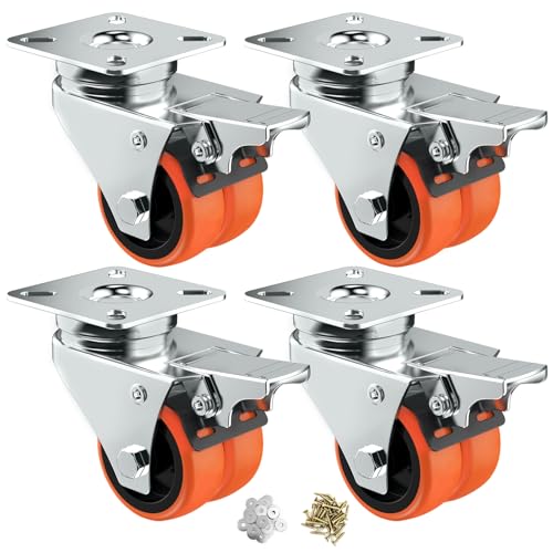 ASHGOOB 2" Double Wheel Casters with Brake (4 Pack)