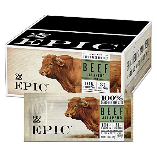 EPIC Bars, Beef Jalapeno, Keto and Paleo Friendly, Whole30 Approved, Gluten Free, 12 Count, 15.6 oz