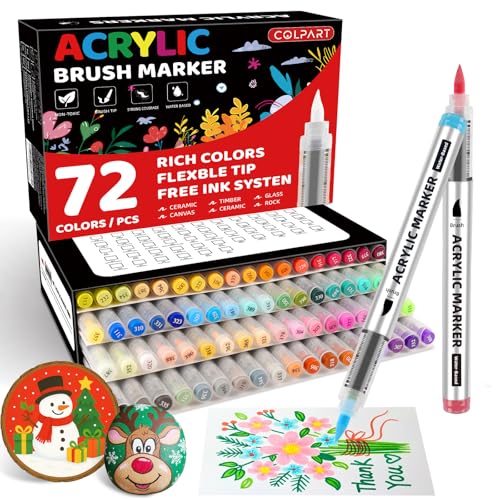 72 Colors Acrylic Paint Markers, Soft Brush Tip Paint Pens and Paint Markers, Acrylic Paint Pens for Easter Decorations, Christmas Gift,Stone,Canvas,Egg,Rock Painting and DIY Crafts Art Supplies