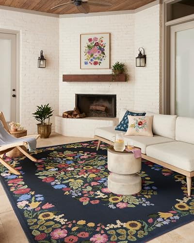 Loloi Rifle Paper Co. Perennial Collection Blossom PRN-01 Navy 5'-3" x 7'-8" Indoor/Outdoor Area Rug