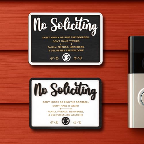 Woodamore Funny No Soliciting Sign For House Door - Small No Soliciting Sign For Front Door Hanging, Do Not Knock Or Ring Doorbell Signs For Home, Wooden No Solicitors Signs For Office Business