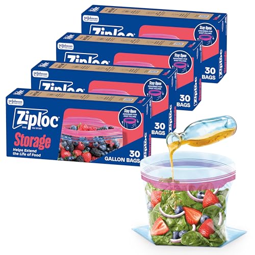 Ziploc Gallon Food Storage Bags, 120ct Total, Stand-Up Bottom, Easy to Fill, 30 Count (Pack of 4)
