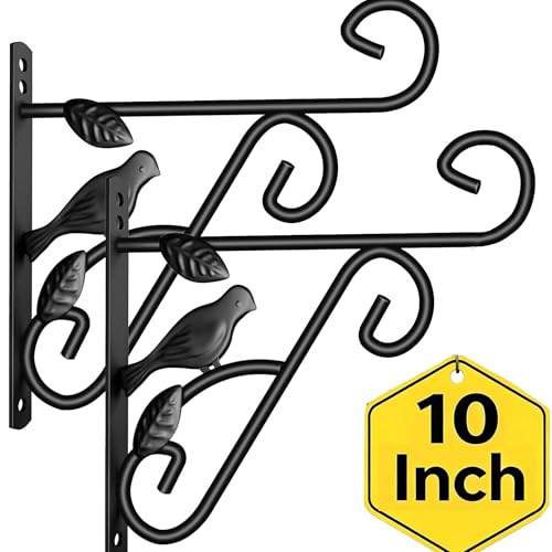 AMAGABELI GARDEN & HOME 2 Pack Hanging Plant Hanger Outdoor 10 inch Metal Hanging Brackets Fence Wall Hooks for Flower Baskets Bird Feeders Lanterns Wind Chimes Rust-Resistant Black