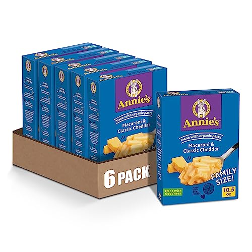 Annie's Macaroni and Classic Cheddar, Made with Organic Pasta and Real Cheese, Family Size, 10.5 oz (Pack of 6)