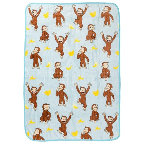 Silver Buffalo Curious George Monkey Banana 45" x 60" Fleece Throw, Soft and Cozy Blanket, 185 GSM