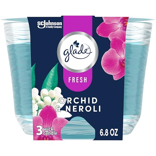 Glade Orchid & Neroli 3-Wick Candle, Fresh Collection, Essential Oil Infused Air Freshener, 6.8 Oz