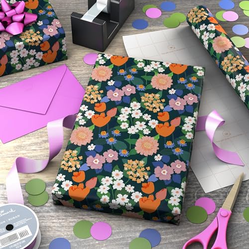 Hallmark Wrapping Paper Mini Roll (Wildflowers) for Birthdays, Mother's Day, Bridal Showers, Any Occasion - 40 Sq. Ft.