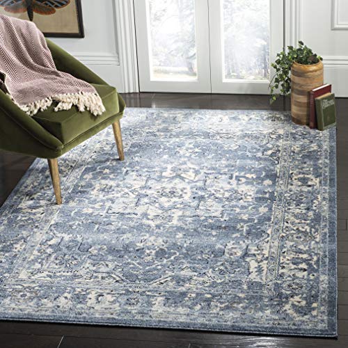 SAFAVIEH Charleston Collection Area Rug - 10' x 14', Navy & Creme, Oriental Distressed Design, Non-Shedding & Easy Care, Ideal for High Traffic Areas in Living Room, Bedroom (CHL411N)
