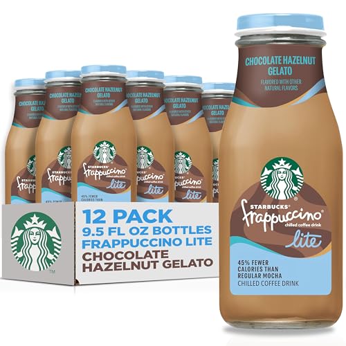 Starbucks Frappuccino Lite, Chocolate Hazelnut Gelato, 9.5 Fl Oz Bottles (Pack of 12), Fewer Calories, Natural Flavors, Only 100 Calories