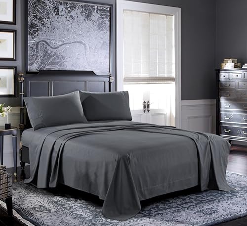 Pure Bedding Bed Sheets - Queen Sheet Set [4-Piece, Dark Grey] - Hotel Luxury 1800 Brushed Microfiber - Soft and Breathable - Deep Pocket Fitted Sheet, Flat Sheet, Pillow Cases