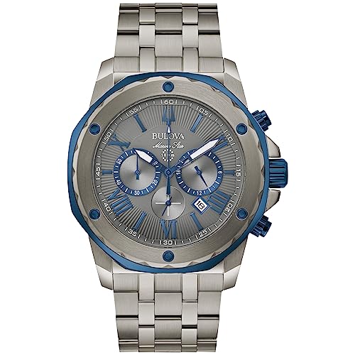 Bulova Men's Marine Star 'Series A' Gray IP Stainless Steel with Blue Accents Chronograph Quartz Watch, 4mm Style: 98B411