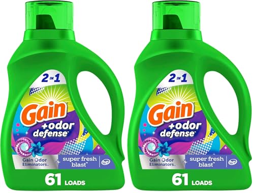 Gain + Odor Defense Liquid Laundry Detergent, Super Fresh Blast Scent, 88 Oz, 61 Loads, HE Compatible (Pack of 2)