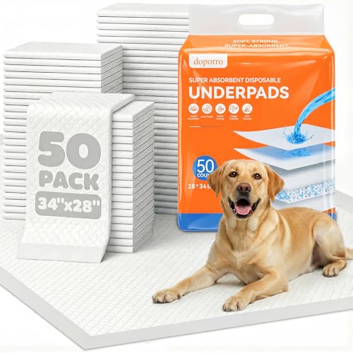 50 Count 28" x 34" Disposable Puppy Pads, Super Absorbent Dog Pee Pads with Anti-Slip Adhesive Tabs, Quick-Dry, Leak-Proof, Odor Control Training Pads for Dogs & Pets, X-Large