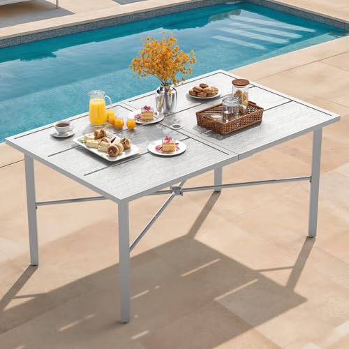 YITAHOME Patio Table Rectangle 59.1"x35.4" Outdoor Tables with Umbrella Hole & Adjustable Levelers All-Weather Outdoor Patio Table with Metal Frame for Lawn Garden Backyard, Gray