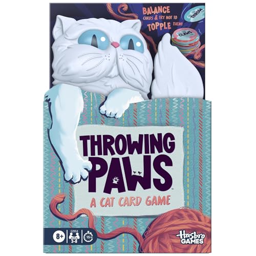 Hasbro Gaming Throwing Paws: A Cat Card Game | Fun Skill and Action Card Games for Kids, Teens, and Adults | Ages 8+ | 3-6 Players | 15 Mins