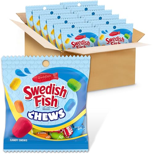 SWEDISH FISH Chews Soft & Chewy Candy, Bulk Candy, 12-2.12 oz Bags