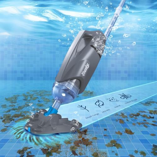 Yousky Cordless Handheld Pool Vacuum, 18.5GPM Strong Suction, 45 Mins Runtime, Telescopic Pole, Dual Brush Heads for Above Ground, Inground Pools, Spas & Hot Tubs, Vako H10