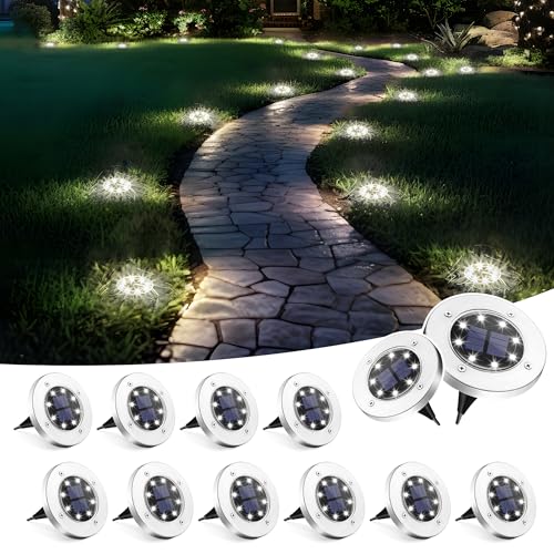 SOLPEX Solar Lights Outdoor Waterproof, 12 Pack Solar Ground Lights, Solar Garden Lights Landscape Lighting for Pathway Driveway Patio Backyard Walkway (Cool White)