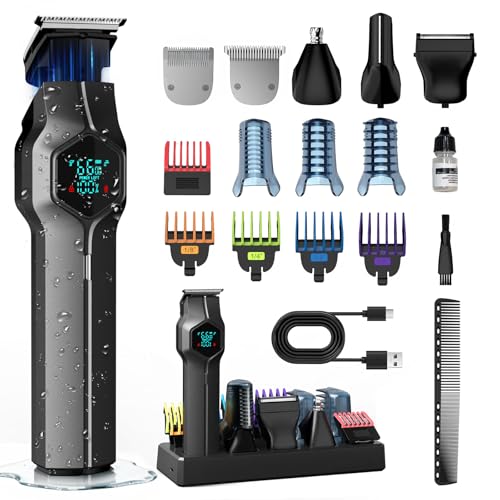 TRIMX Beard Trimmer for Men, Magnetic Snap-on Replacement Heads & Charging Dock, IPX7 Waterproof Cordless Hair Clippers, Mens Grooming Kits for Mustache/Body/Face/Ear/Nose, Gray