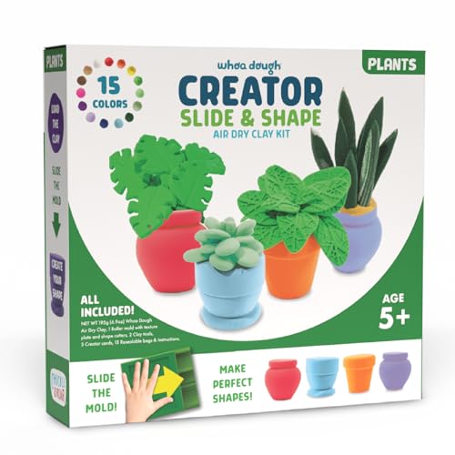 Whoa Dough Slide & Shape Creator: Plants – Amazon Exclusive 15-Color Set, Air-Dry Sensory Dough Craft Kit for Kids, Mini Houseplant Maker with Roller Molds & Tools, Creative Toy for Ages 5+