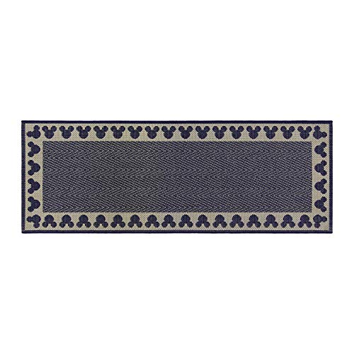 Gertmenian Mickey Mouse Indoor Outdoor Rug, Disney Home Decor, Perfect Area Carpet for Deck, Patio, Sunroom, Office, Playroom, Living Room, 2x6 Runner, Border Denim Blue Tan, 46216