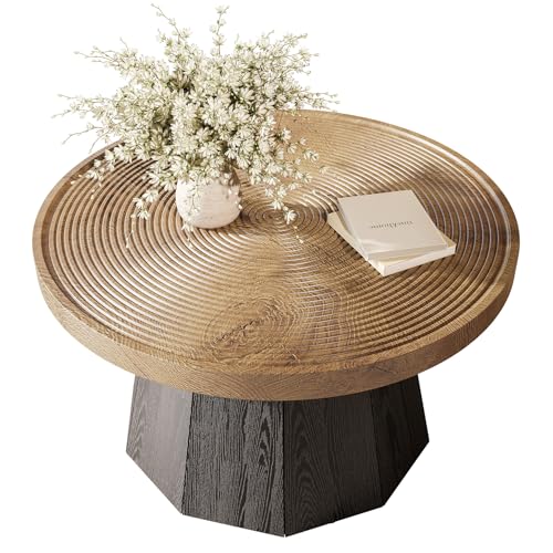 LITTLE TREE Round Coffee Table for Living Room, 31.5-Inch Farmhouse Center Table, Modern Circle Wooden Tea Tables for Office, Small Space, Reception, Brown