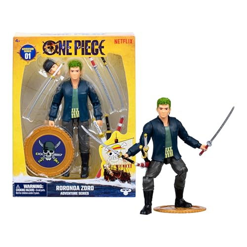 One Piece Zoro 6" (15.24cm) Action Figure with 5 Accessories. Includes Swappable Swords, Sword Holder, Swappable Face, and Berry Coin Display Base