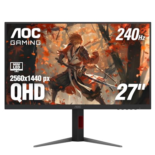 AOC Gaming Q27G4ZMN 27" Mini-LED Gaming Monitor, QHD Ultra Wide 1440p, 240Hz, 1ms, DisplayHDR 1000, Adaptive-Sync, 1152 Dimming Zones, Xbox/PS5/Switch Ready, 3-Year Zero-Bright-dot.