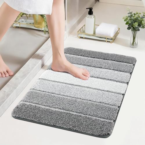 COSY HOMEER Bathroom Rugs 24 x 17, Ultra Soft Absorbent Bath Mat, Non-Slip TPR Backing Stays in Place, Machine Washable Shaggy Rug for Bathroom Floor, Grey