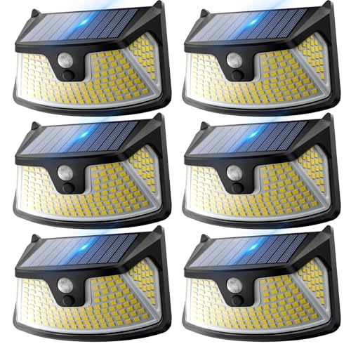 BUCASA 152LED Solar Motion Light Outdoor 850LM Super Bright 3-Mode Motion Sensor Lights Outdoor IP65 Waterproof 270° Wide Security Light Solar Powered Flood Lamp for Garden Wall Fence Garage（6 Pack）