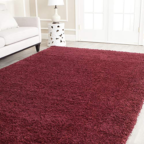 SAFAVIEH California Shag Collection Area Rug - 6'7" Square, Maroon, Non-Shedding & Easy to Clean, Ultra Plush Thick Pile, Ideal for Living Room, Bedroom, Dining Space (SG151-4242)