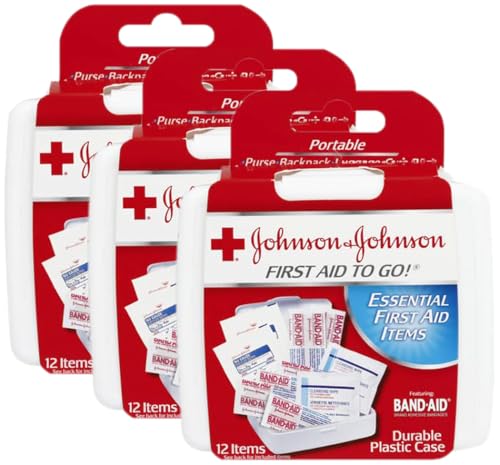 Johnson & Johnson First Aid to Go Portable Mini Travel Kit, 12 Pieces (Pack of 3)