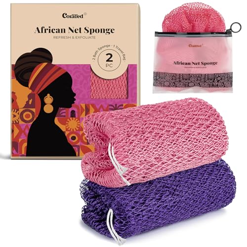 CORATED African Net Sponge Authentic, Shower Loofah Exfoliating Bath Sponge, Body Scrubber for Women and Men Daily Use Body Care, Travel Portable, Durable Bath Accessories Gifts for Women