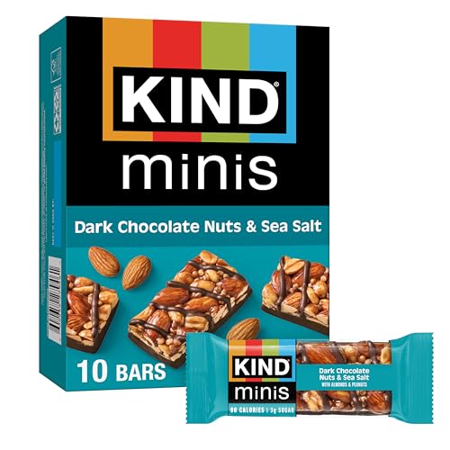 KIND Mini Snack Bars, Dark Chocolate Nuts & Sea Salt, Gluten Free, Low Sugar, Low Calorie Snacks, 10 Count