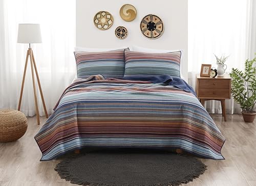 Brooklyn Loom Met Stripe Yarn Dye 50% Cotton/ 50% Polyester 3 Piece King Quilt Set, All Season, Adult Size, Oeko-TEX Certified